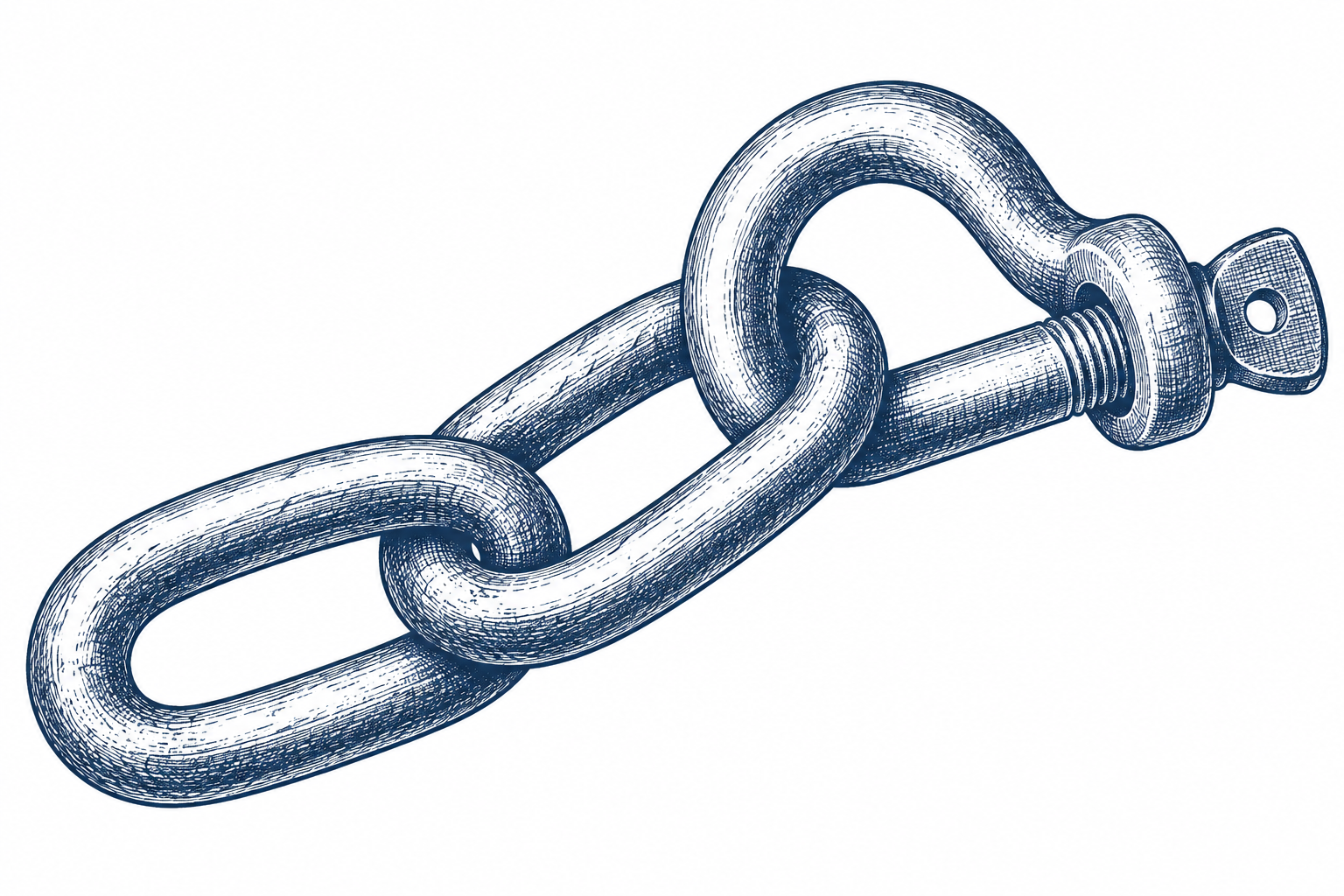 Pen-and-ink illustration of a shackle and chain